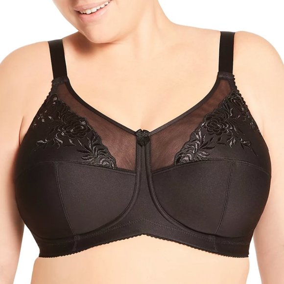 New Elila Full Figure Embroidered Microfiber Wire-Free Bra Black 1301 - Picture 4 of 6